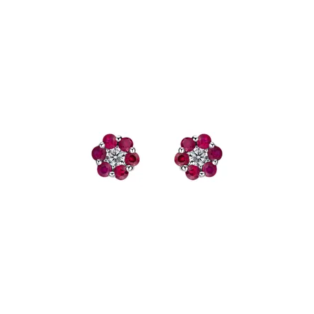 Náušnice s diamantem a rubíny Shiny Flower