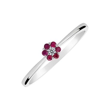 Prsten s diamantem a rubíny Shiny Flower