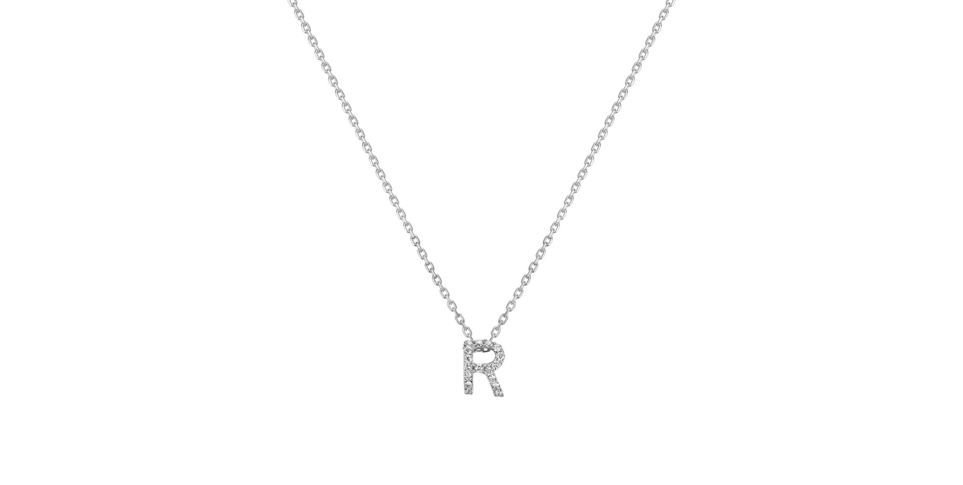 Náhrdelník 14kt bílé zlato s diamantem Glittering Letter R