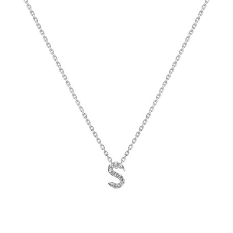Náhrdelník 14kt bílé zlato s diamantem Glittering Letter S