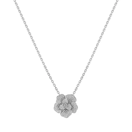 Přívěsek s řetízkem 14kt bílé zlato s diamantem Pristine Rose