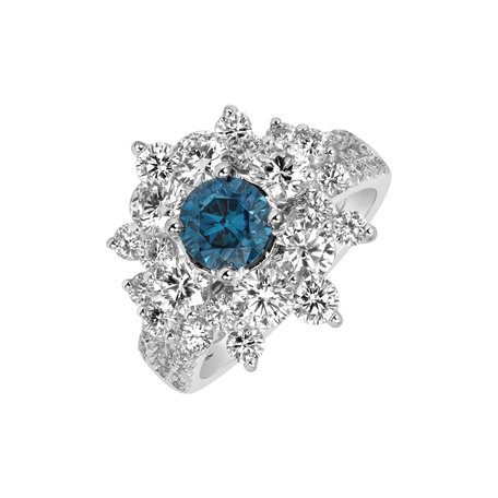 Prsten s modrým diamantem a bílými diamanty Blue Treasure
