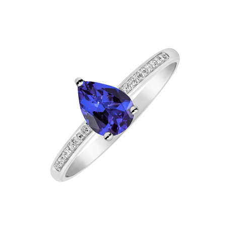 Prsten s diamanty a tanzanitem Tearfall