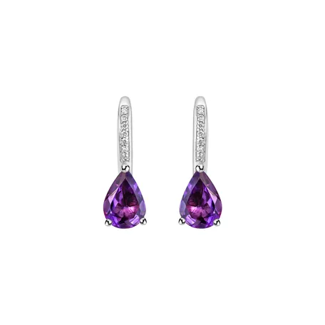 Náušnice s diamanty a ametystem Tearfall