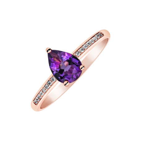 Prsten s diamanty a ametystem TearFall