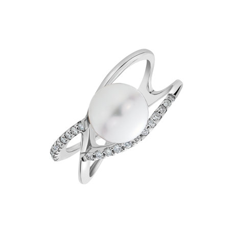 Prsten s diamanty a perlou Pearl Flame