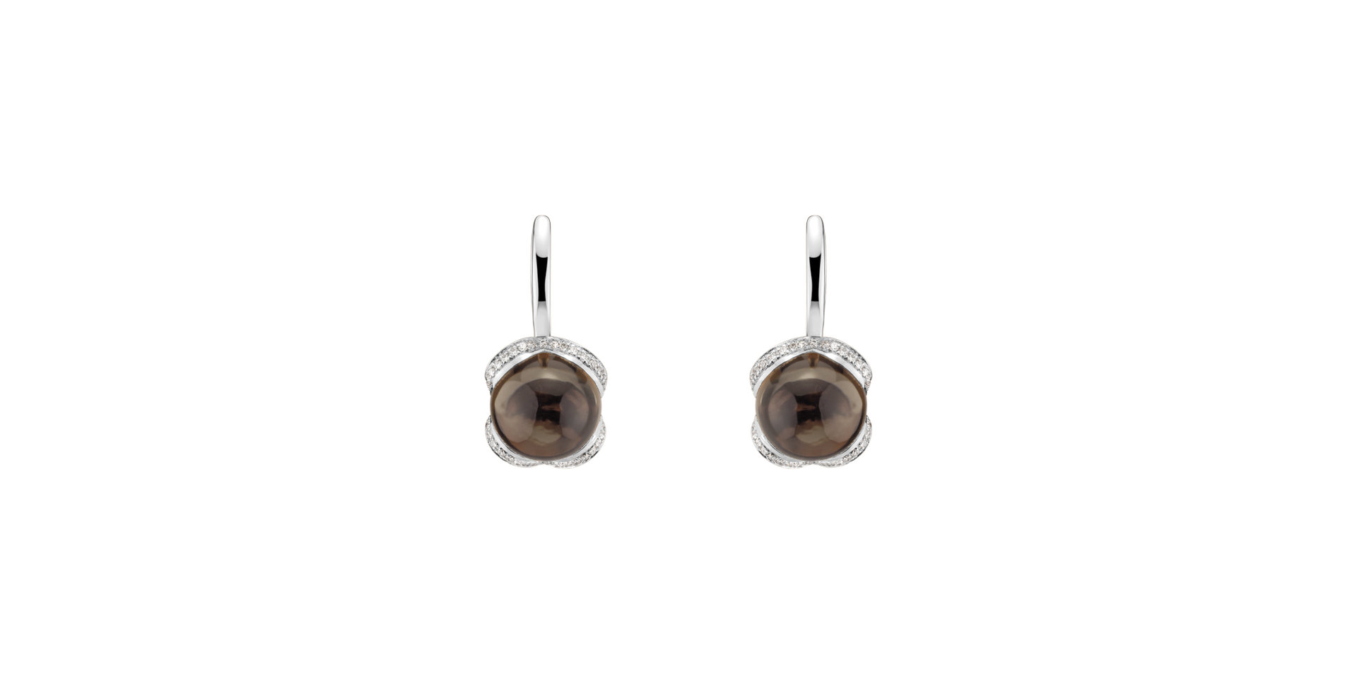 Náušnice 14kt bílé zlato s diamantem a smoky quartzem Rainbow Wish