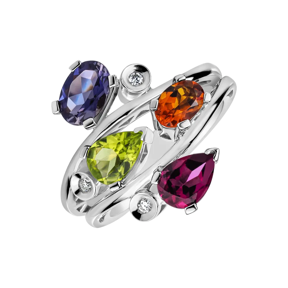 Prsten s diamanty a drahokamy Crown Beauty