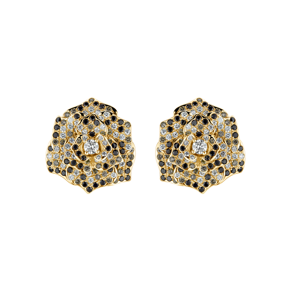 Náušnice s bílými, hnědými a černými diamanty Witching Rose