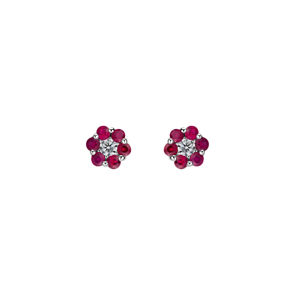 Náušnice s diamantem a rubíny Shiny Flower