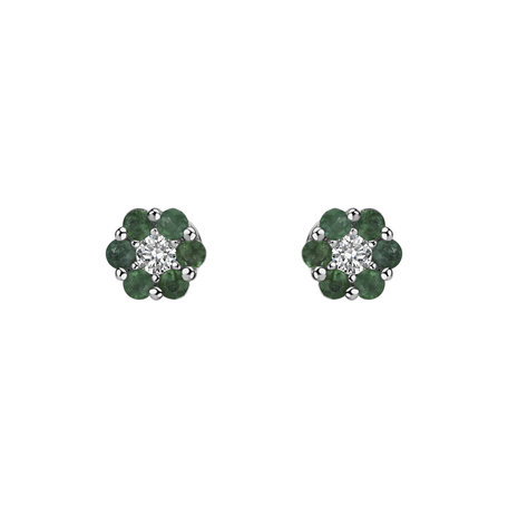 Náušnice s diamantem a smaragdy Shiny Flower