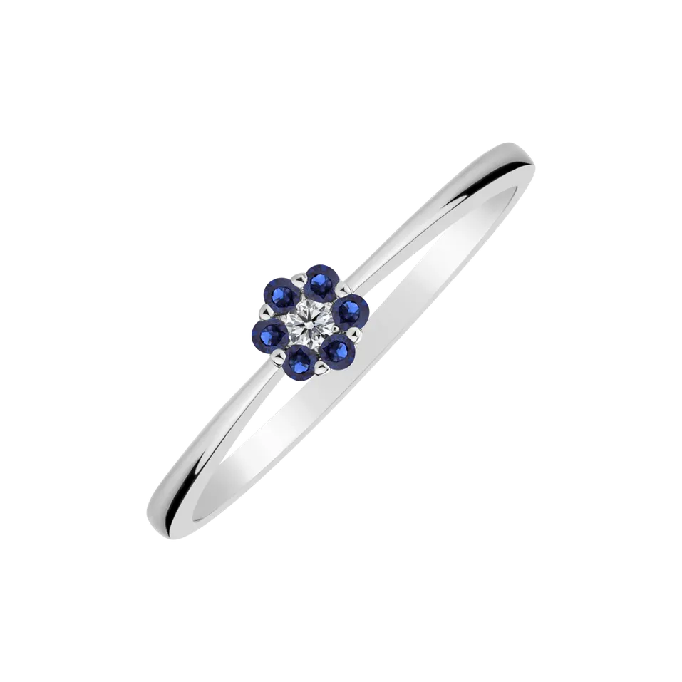 Prsten s diamantem a safíry Shiny Flower
