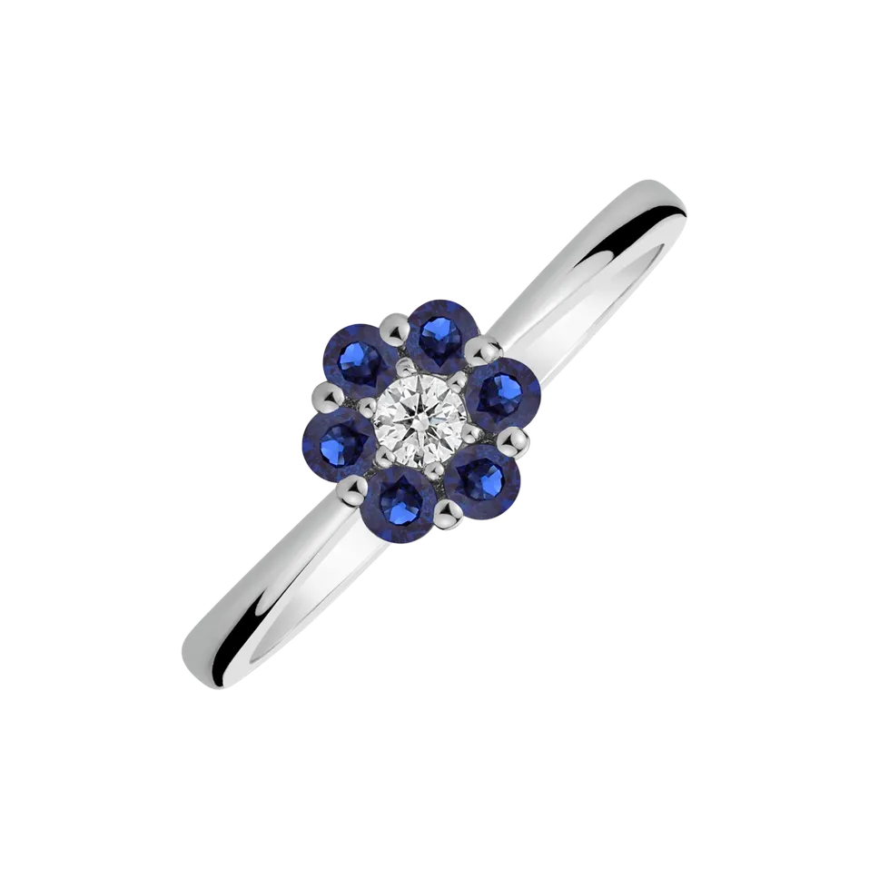 Prsten s diamantem a safíry Shiny Flower