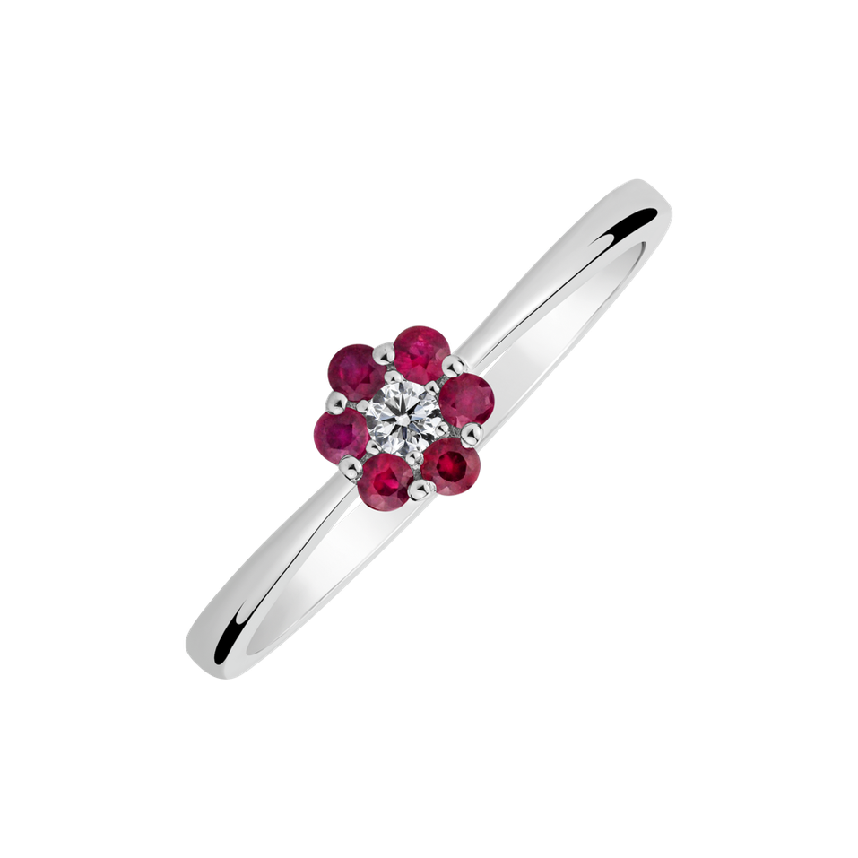 Prsten s diamantem a rubíny Shiny Flower