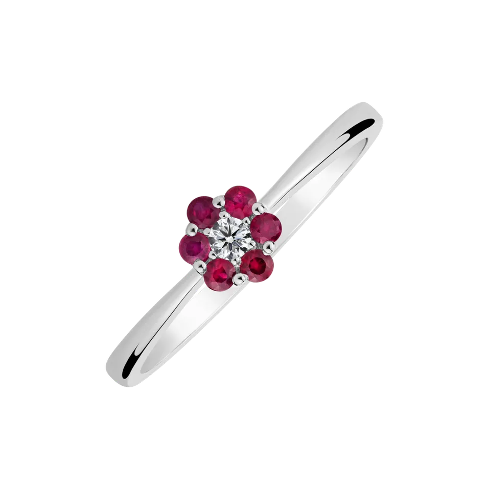 Prsten s diamantem a rubíny Shiny Flower
