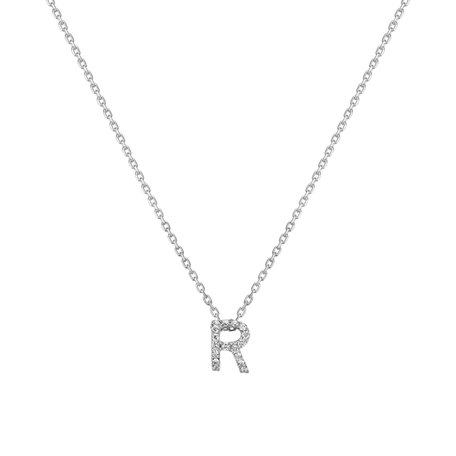 Náhrdelník 14kt bílé zlato s diamantem Glittering Letter R