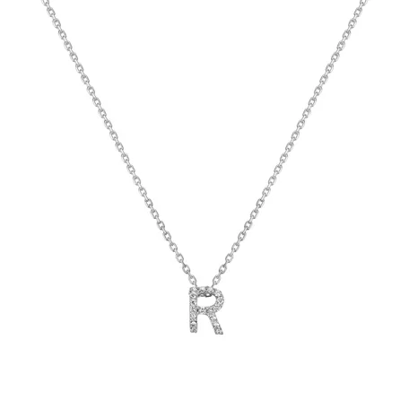 Náhrdelník 14kt bílé zlato s diamantem Glittering Letter R
