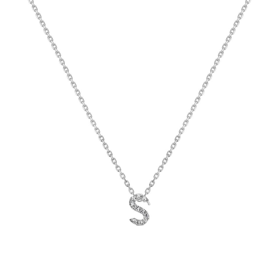 Náhrdelník 14kt bílé zlato s diamantem Glittering Letter S