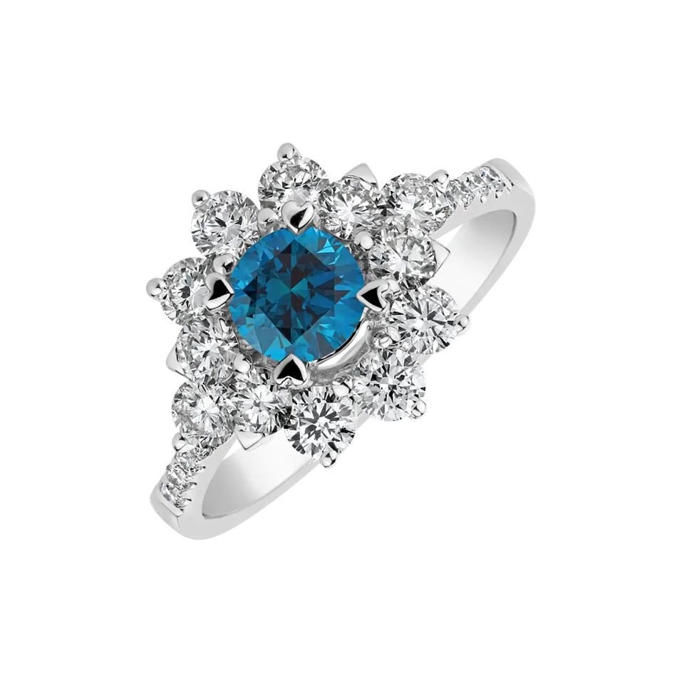 Prsten s modrým diamantem a bílými diamanty Regal Majesty