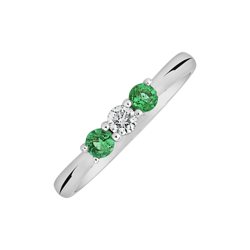 Prsten 14kt bílé zlato s diamantem a smaragdem Enlightened Glow