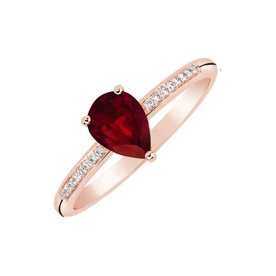 Prsten s granátem a diamanty Tearfall