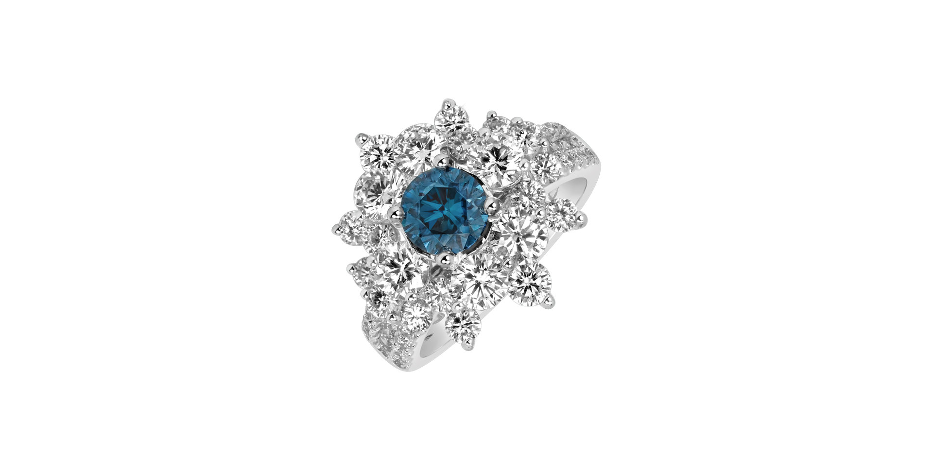 Prsten s modrým diamantem a bílými diamanty Blue Treasure