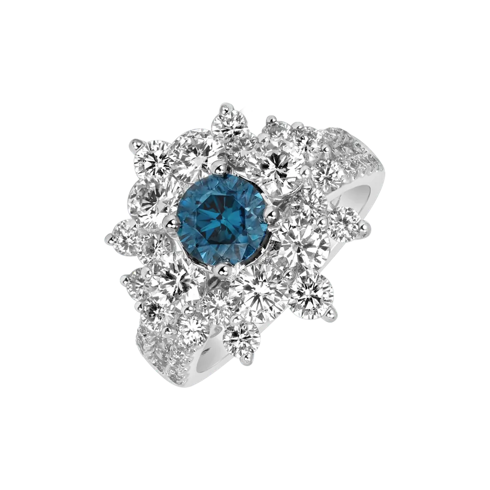 Prsten s modrým diamantem a bílými diamanty Blue Treasure