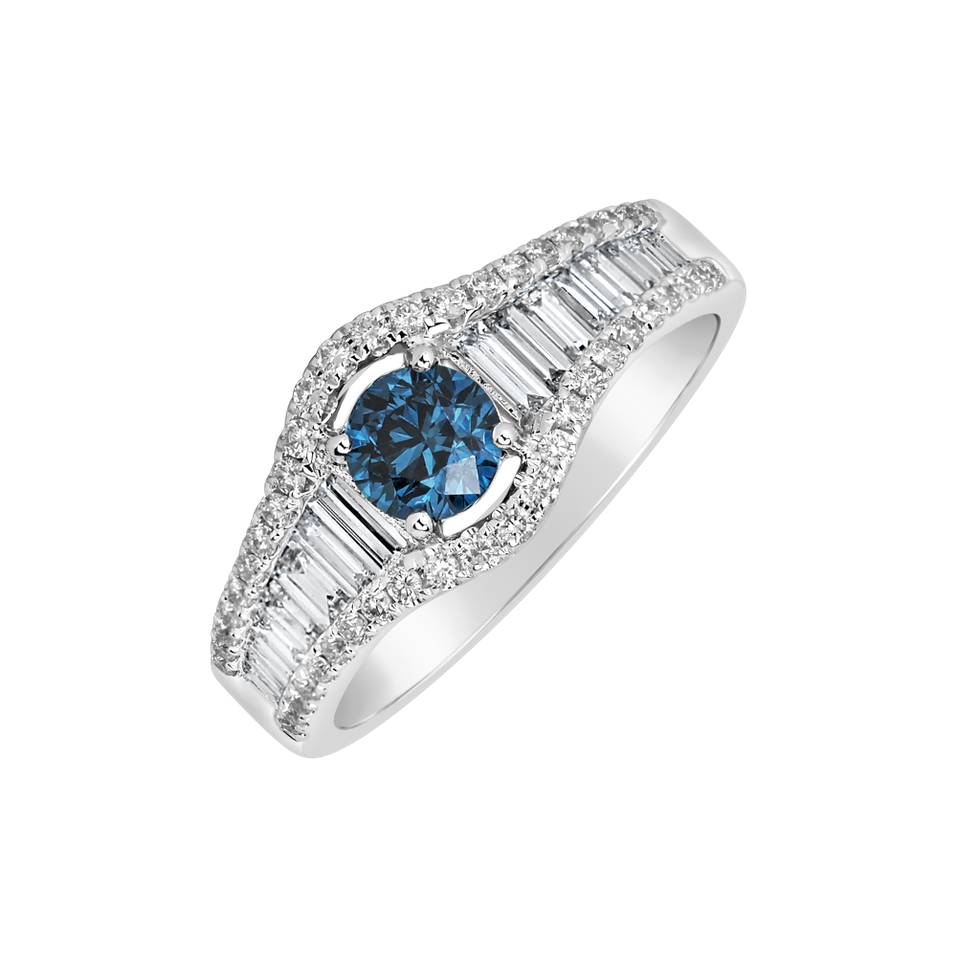 Prsten s modrým diamantem a bílými diamanty Tearful Crown