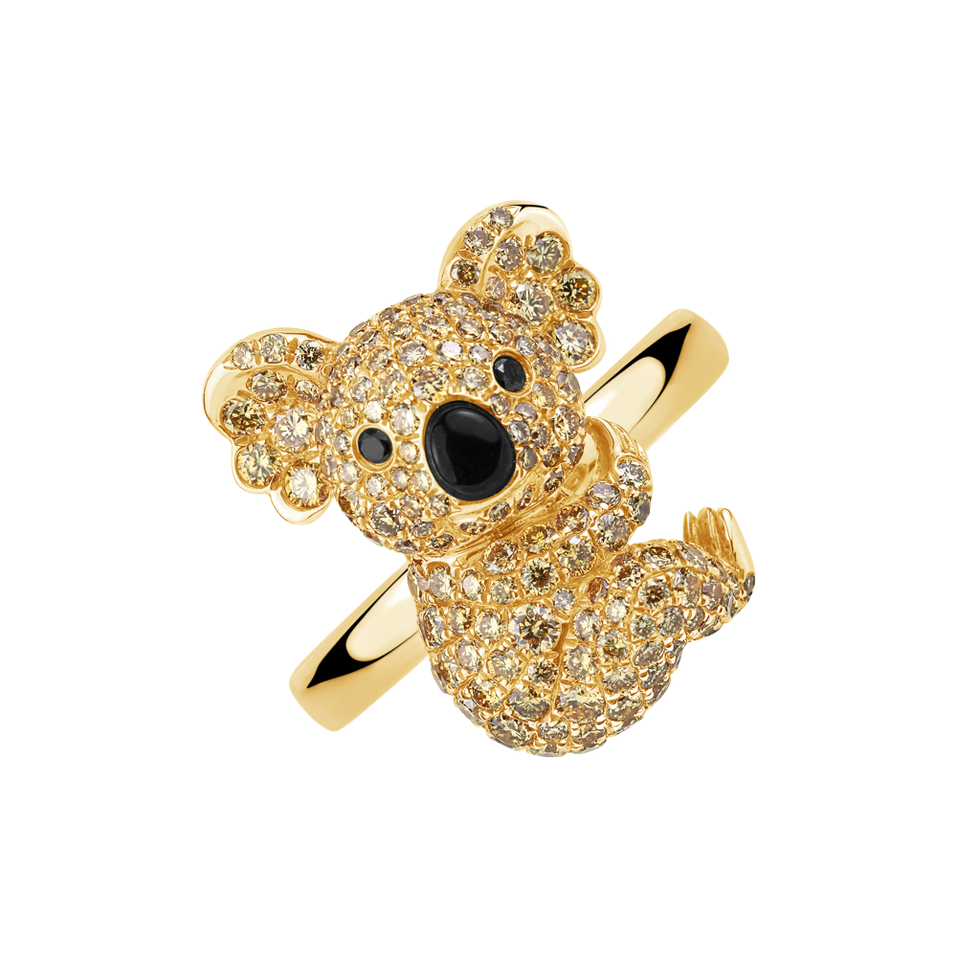 Prsten s bílými, žlutými diamanty a onyxem Koala