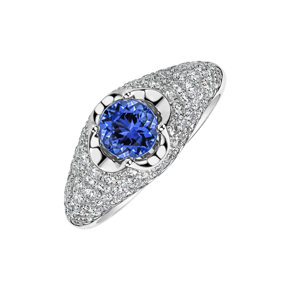 Prsten s diamanty a tanzanitem Deluxe Quatrefoil