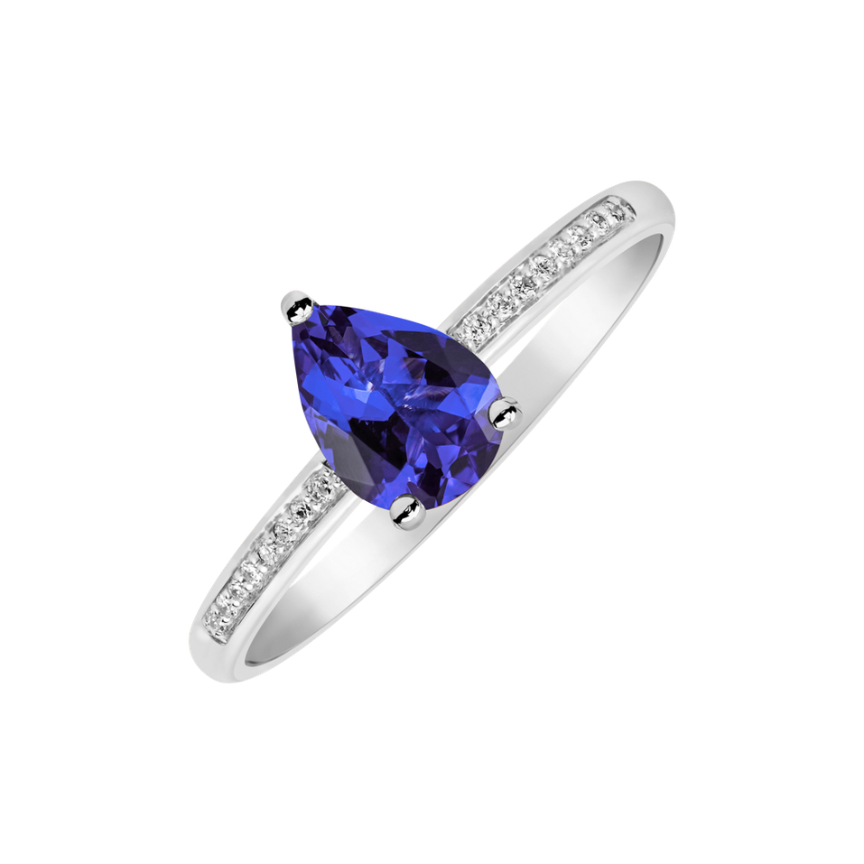 Prsten s diamanty a tanzanitem Tearfall