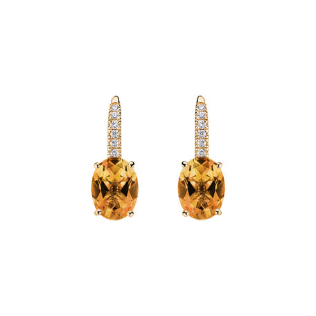 Náušnice s diamanty a citrínem Iris Elegance