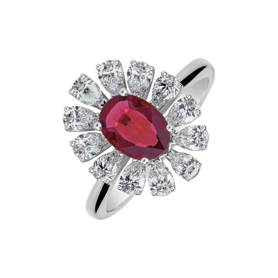 Prsten s diamanty a rubínem Petal of Love