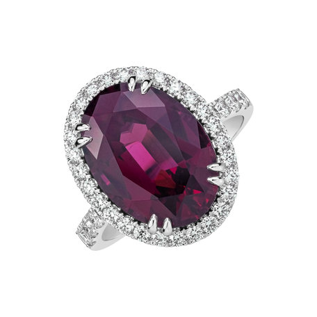 Prsten s diamanty a rhodolitem Sigrid