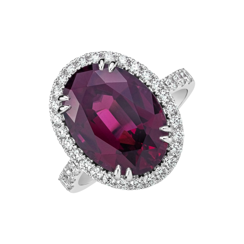 Prsten s diamanty a rhodolitem Sigrid