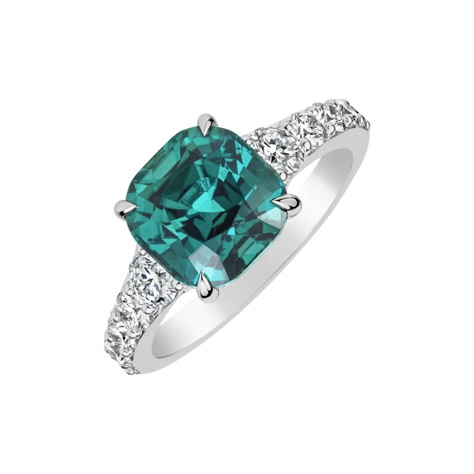 Prsten s diamanty a turmalínem Seafoam Spark