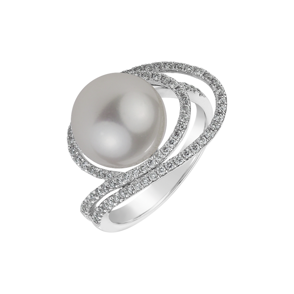 Prsten s diamanty a perlou Ocean Vortex