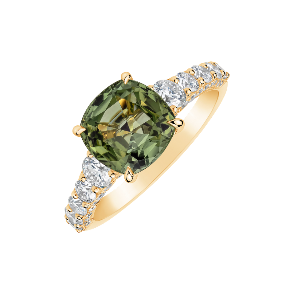 Prsten s diamanty a turmalínem Seafoam Spark