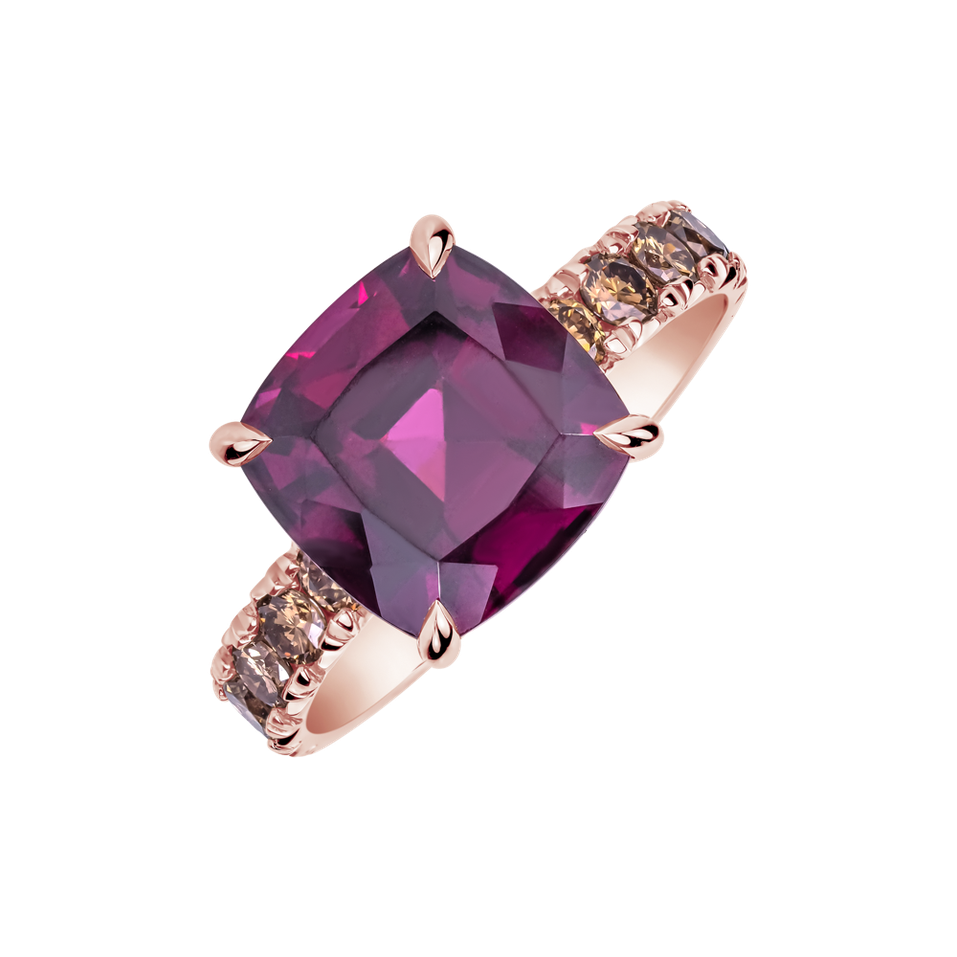 Prsten s diamanty a rhodolitem Velvet Ember