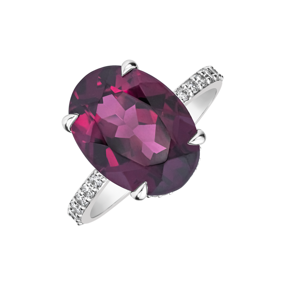 Prsten s diamanty a rhodolitem Burgundy Flame