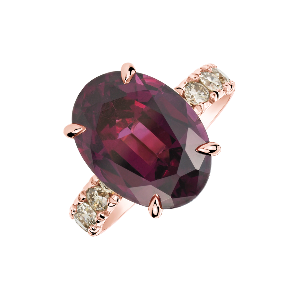 Prsten s diamanty a rhodolitem Purple Romance