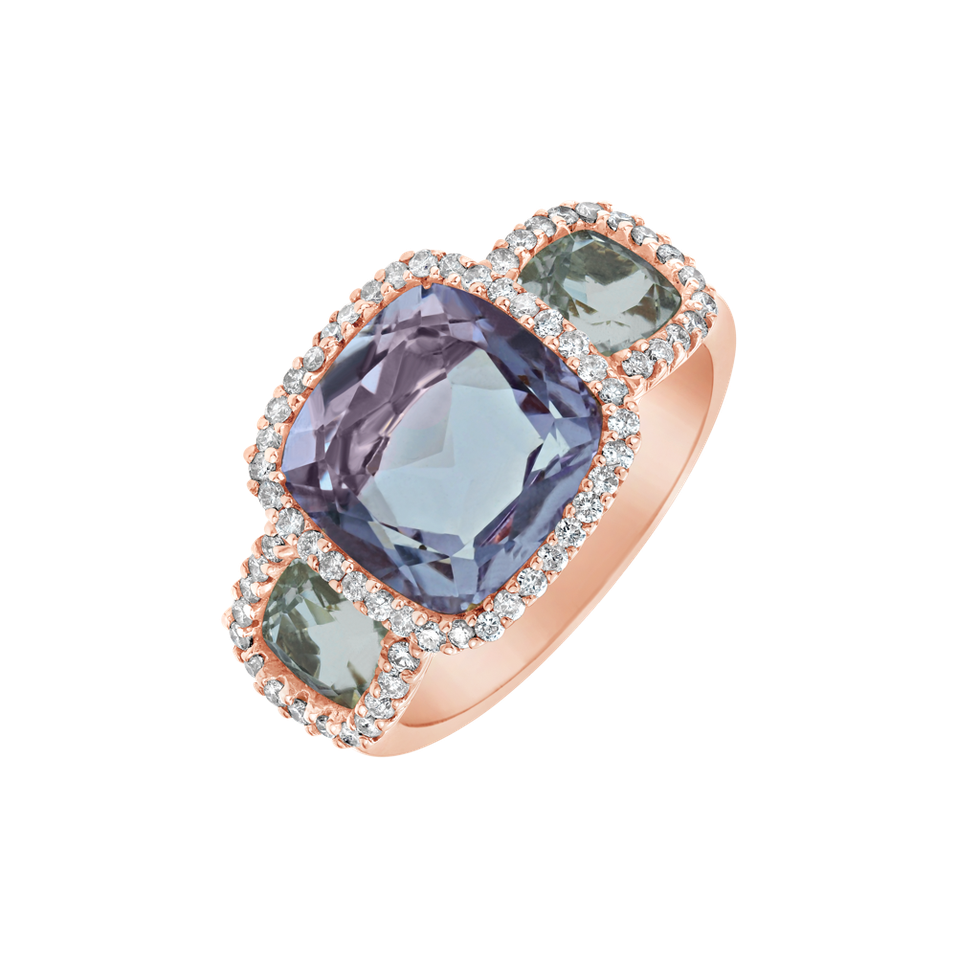 Prsten s diamanty a ametysty One Rose