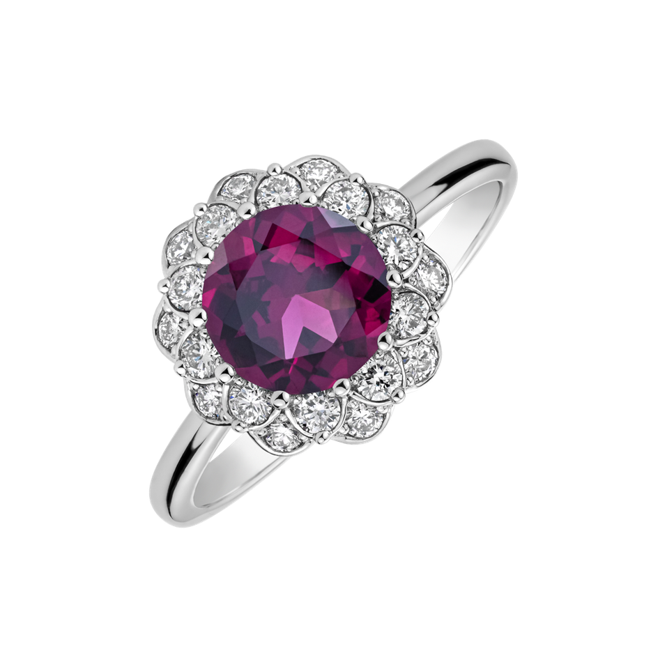 Prsten s diamanty a rhodolitem Flower Joy