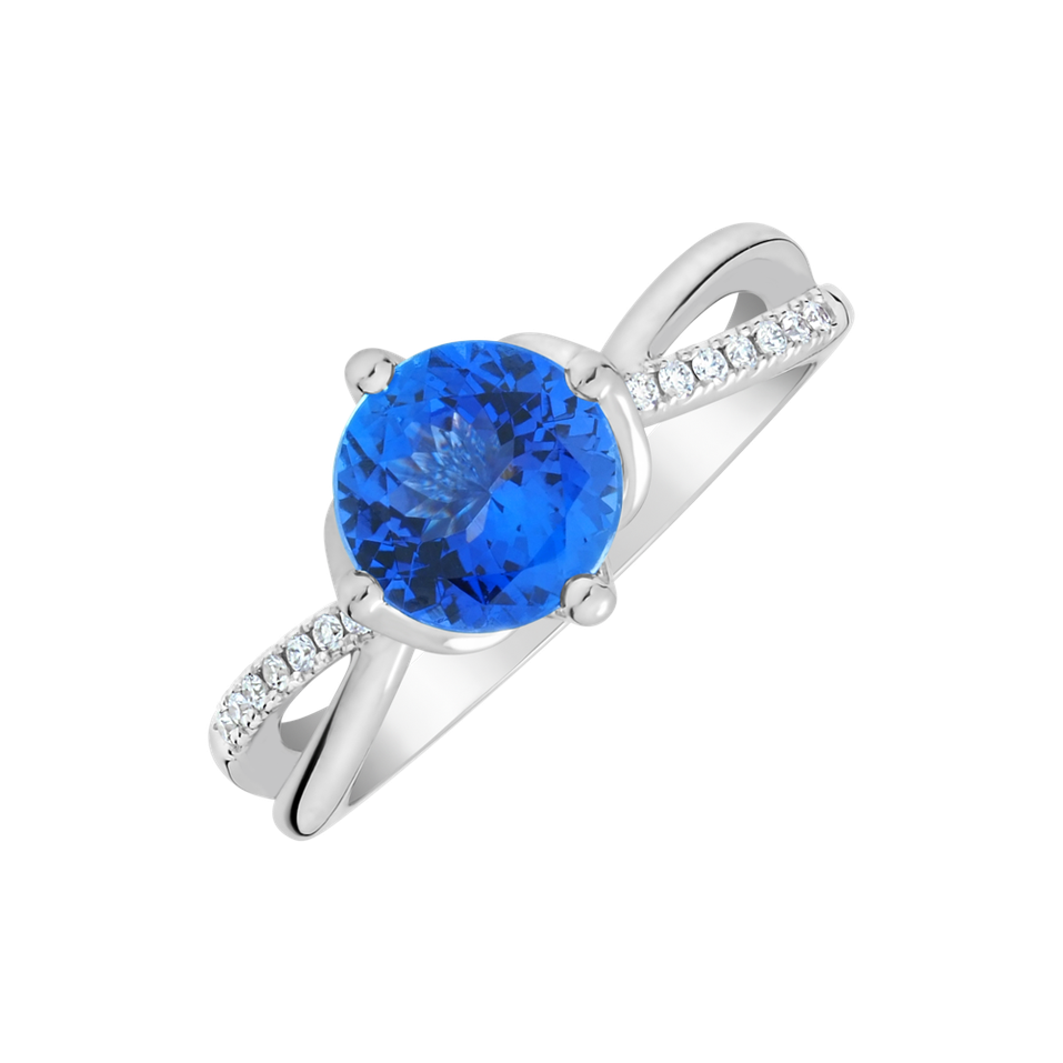 Prsten s diamanty a tanzanitem Hollow Moon
