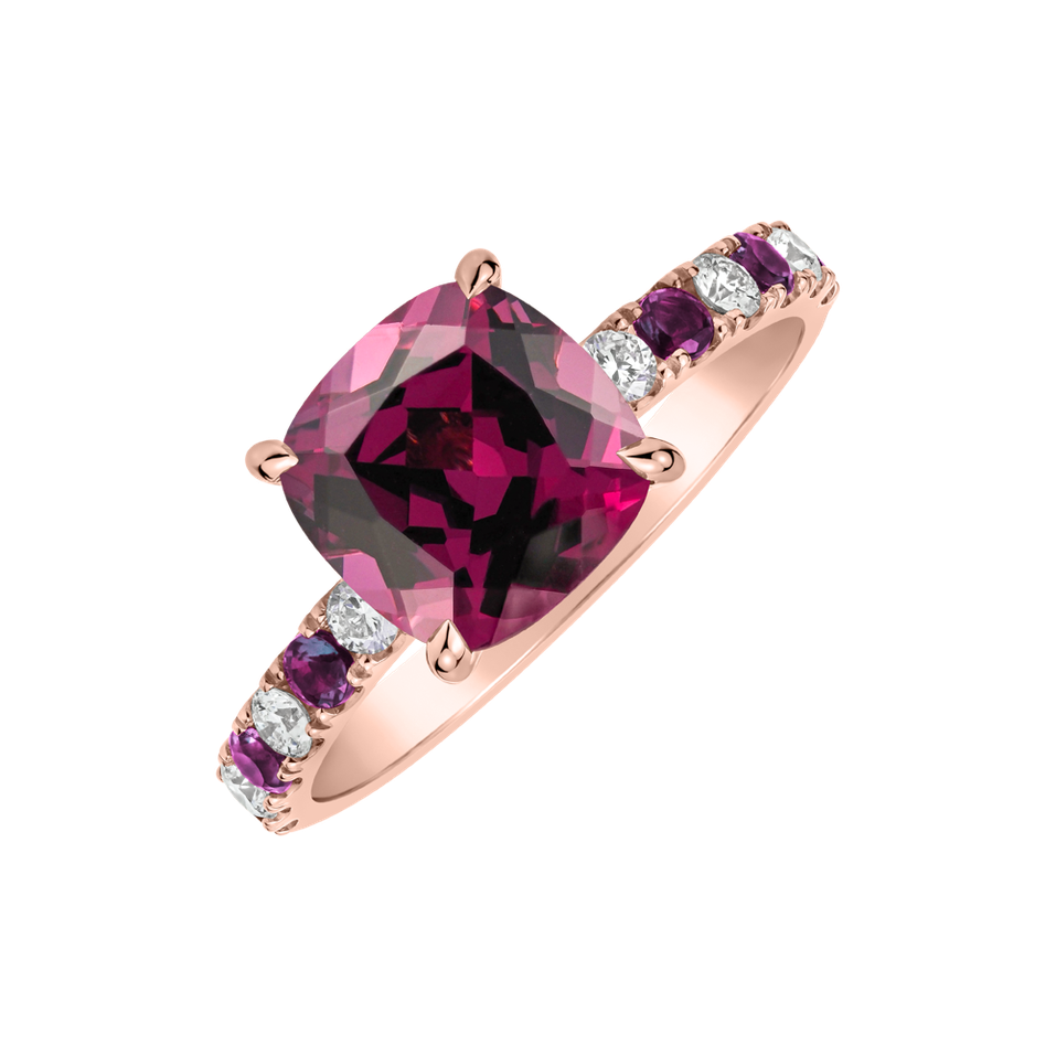 Prsten s diamanty a rhodolitem Imelda