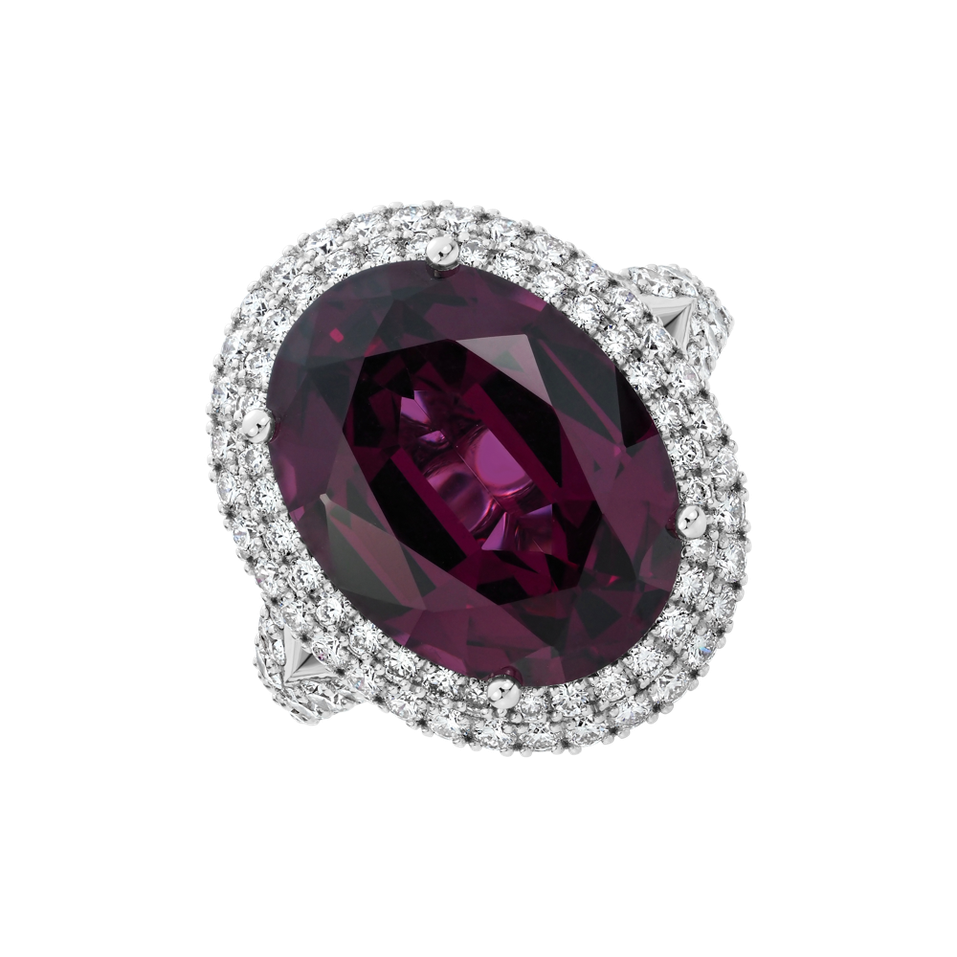 Prsten s diamanty a rhodolitem Born of LIght