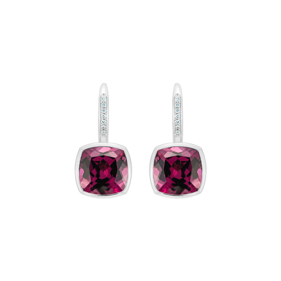 Náušnice s diamanty a rhodolitem Carelia