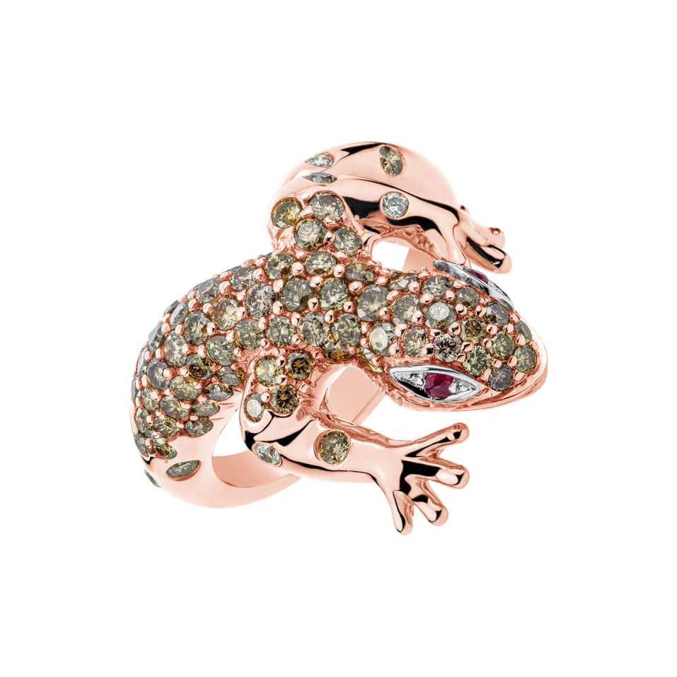 Prsten s diamanty a rubíny Sparkling Lizard