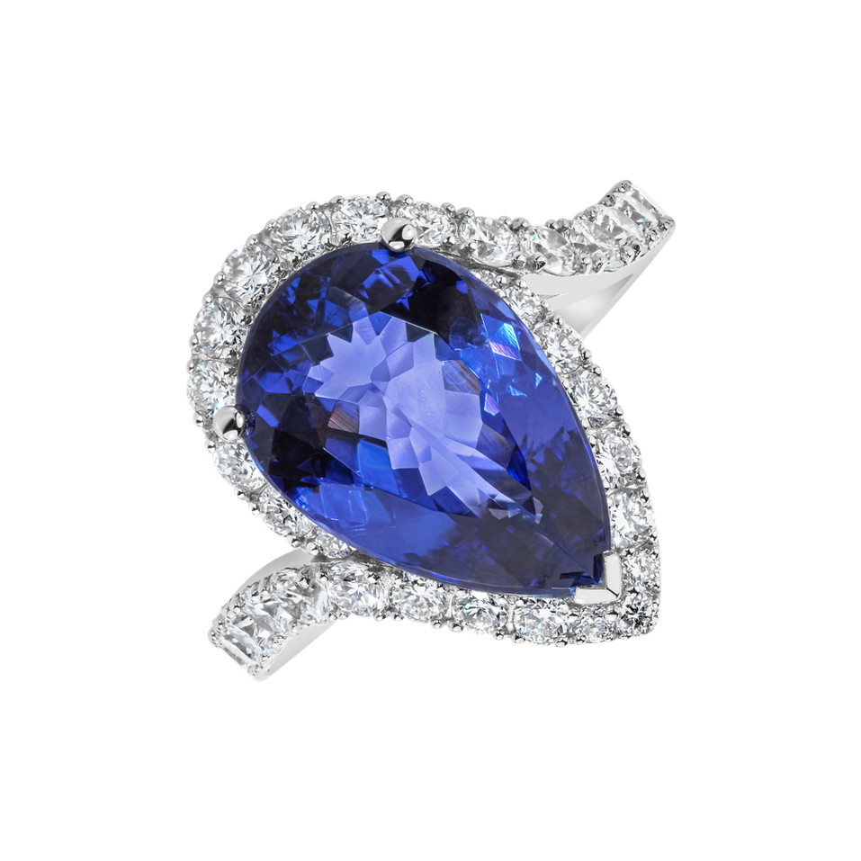 Prsten s diamanty a tanzanitem Teardrop of The Sea