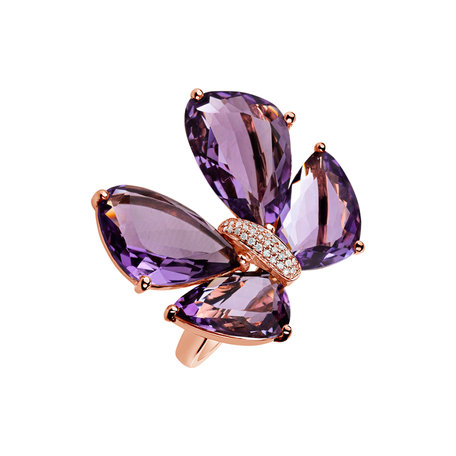 Prsten s diamanty a ametysty Dreamy Butterfly